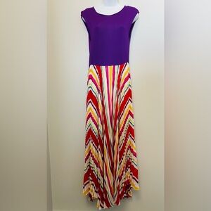 Alice + Olivia Purple Top pleated Multicolor Chevron Maxi Dress